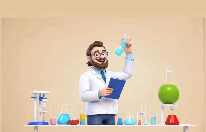 Male Scientist Researching in the Science Laboratory 3D Character Illustration image